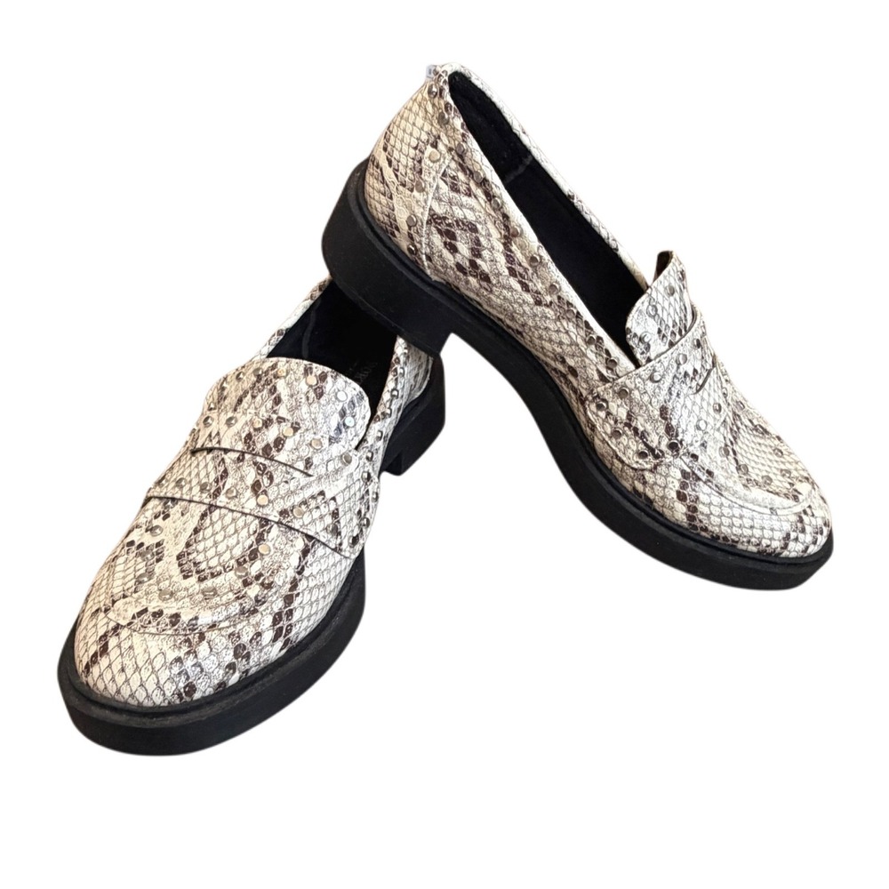 Portland Boot Co Studded Snake Print Loafers Size 6 Chunky Platform Y2K